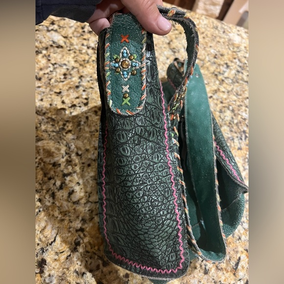 Delila Embroidered Green Skeleton Crossbody Leather Bag - Picture 7 of 11